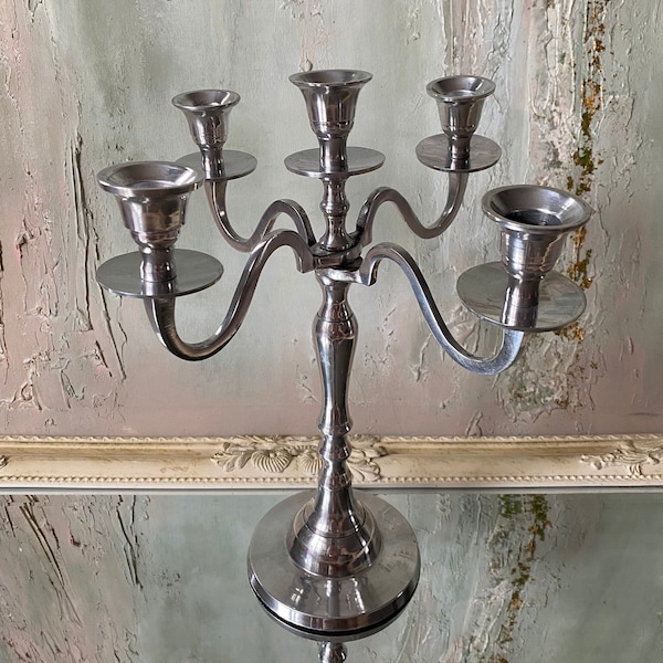 Vintage Candelabra Candle Holder 5 arm Metal Large 5 Candles Stick Holder Sweden Pewter Candelabra Rustic Metal Candle Holder