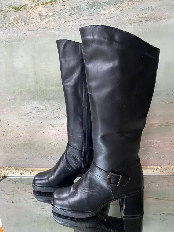 Vintage 90s Vintage Black Knee High Boots Vintage Black Knee High