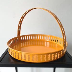 Vintage Orange Metal Basket Tray: Swedish Cutout Design