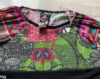 Robe boho à manches courtes noire DESIGUAL pour femmes coton et viscose