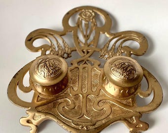 Antique Brass plated Art Deco Two-Armed Candelabra, 1930s Disko Metal / Bronze Patina