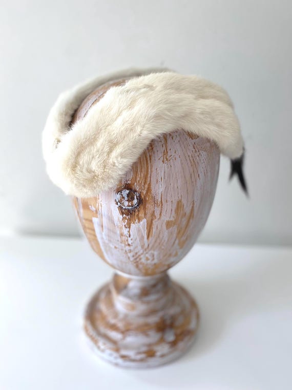 Vintage Mink Fascinator Hat Vintage Mink Fascinator: 1950s Bridal Tea Party Hat With  main image 4