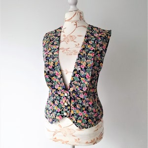 Vintage Floral Vest Women Collared Sleeveless Waistcoat Size Medium Button Up Hippie Boho Vest vintage Clothing Women
