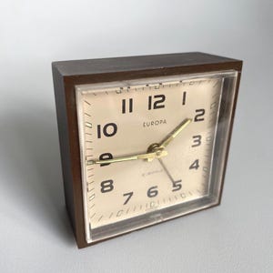 Vintage 70s Europa 2 Jewels Alarm Clock Small Squere Table Travel Alarm Clock Mechanic Manual Alarm clock  Made in Germany Cllectble Clock