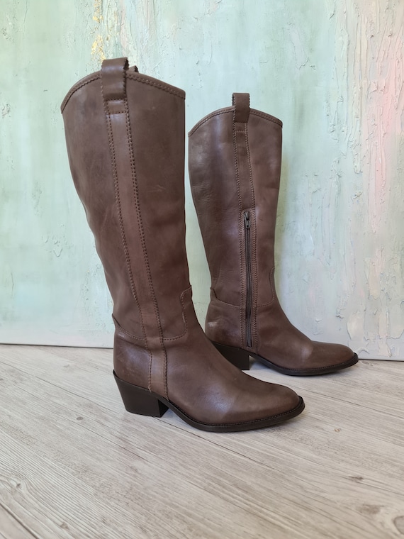Buy Tall Boot Stilettos Brown Vintage Thigh High Boots Block Heel 4 inch  High Heel 6321151163F | BuyShoes.Shop