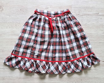 Tartan Skirt Kids Girls Vintage 70s White Pleat Mini Skirt Ruffle Skirt Summer Skirt Girls Size 6-7 years Vintage Clothing Kids