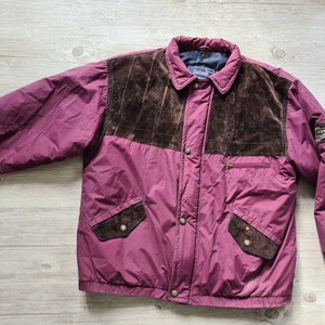 Vintage Jacket Men Purple Paded Parka Men 80s Winter Autumn Winter Jacket Brown Velvet decor Jacket Owersized Size XL Vintage Gift for Him