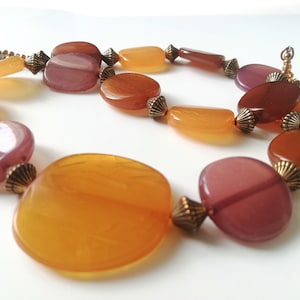 Vintage Chunky Plastic Bead Necklace: Multicolor Bohemian Brass Accent