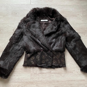 Vintage Dark Brown Rabbit Fur Jacket: Size XS/S, Luxurious Winter Coat