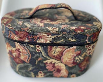 Vintage Floral Tapestry Vanity Case / Cosmetic Bag – 1990s Designer Collectible