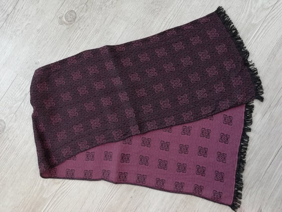 Vintage Scarf Men / Black Purple Light Weight Wove