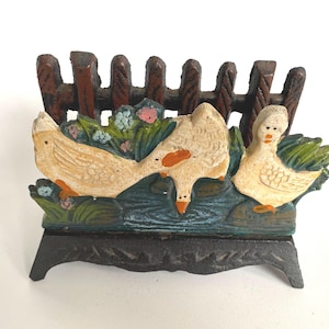 Vintage Gusseisen Enten Briefhalter Tisch Serviettenhalter Rustikale Land Sammeln Gusseisen Handgemalte Enten Schwere Lagerung
