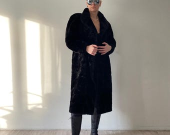 Vintage Faux Fur Coat Jacket Black Oversized Large 44 GB 18 XL