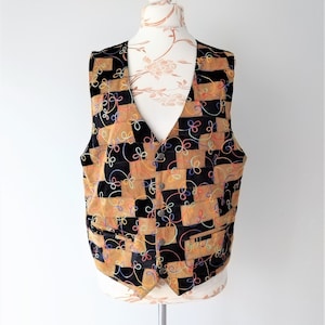 Vintage Embroidered Suede Patchwork Vest - Mens Large