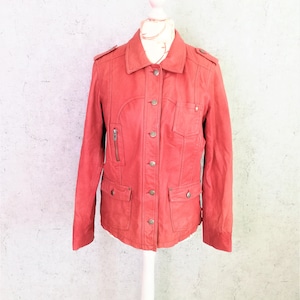 Vintage 90s Red Leather Blazer: Buttoned Pockets, Size Medium