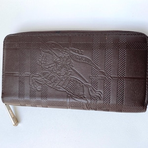 Vintage Brown Long wallet in Patent leather Credit Cards Large Bifold Wallet Leather Cardholder 90s Travel Wallet Round Zippy Long Wallet