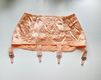 Vintage Pastel Orange High Waisted Girdle With Suspenders 4 Strap Satin Suspender Belt with Side Fastening Size 72 Vintage 50s Garter Belt