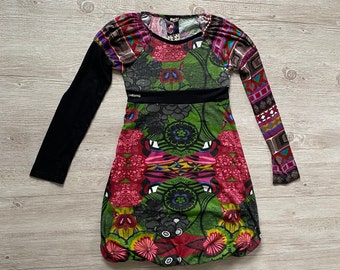 Desigual Girls Dress (Size 11/12): Abstract Floral Print, Long Sleeve Cotton