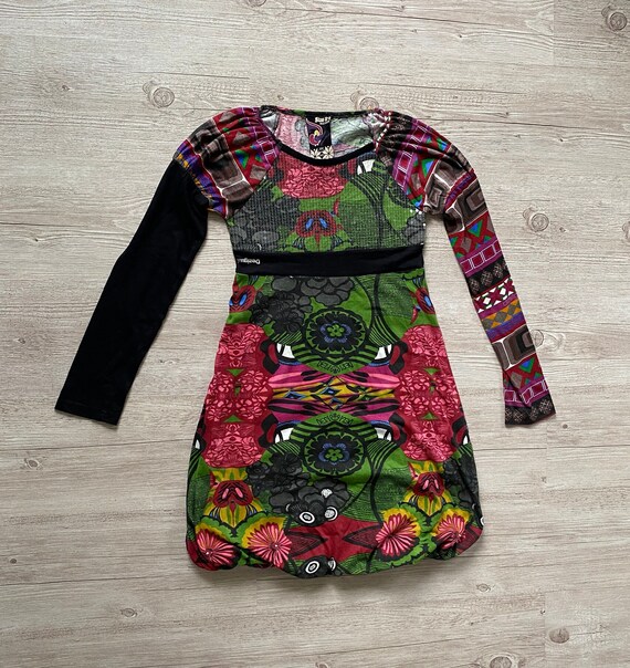 Desigual Girls' Knit Dress - Long Sleeve Colorful Pattern Dress For Kids