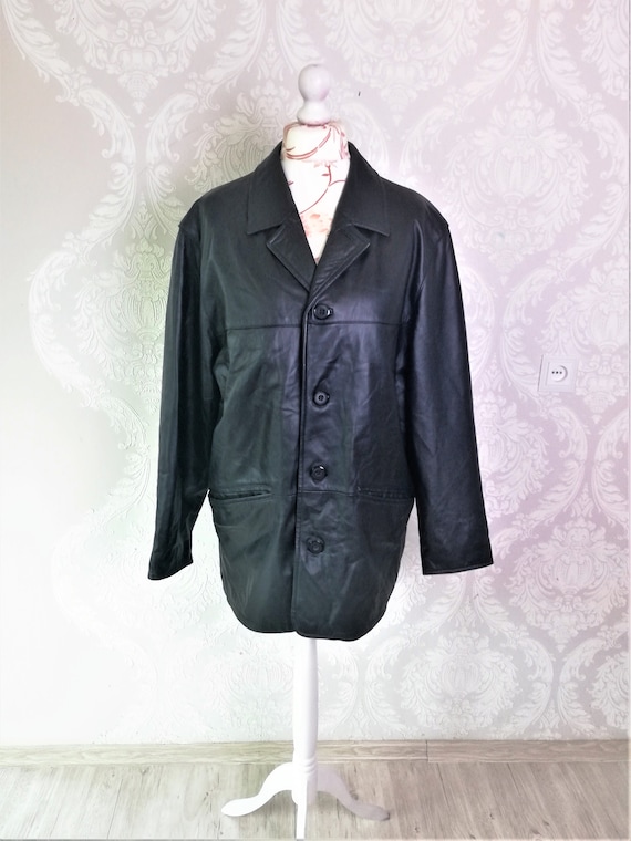 Vintage Leather Jacket Coat Men Black Classic Lea… - image 1