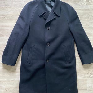 Vintage Black Wool Overcoat: Finnish Duster Coat, Size Large