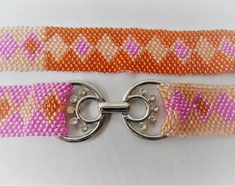 Vintage Beads Belt Orange Pink Beads Belt Multicolor Wooden Bead Belt Pearl Belt Buckle Size Large Vintage Accessories Women