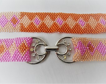 Vintage Bohemian Wood Beaded Tie Belt. Brown Faux Leather  display picture 3