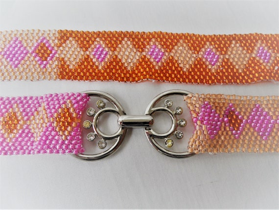 Vintage Beaded Belt: Orange, Pink, and Wooden Beads With  display picture 1