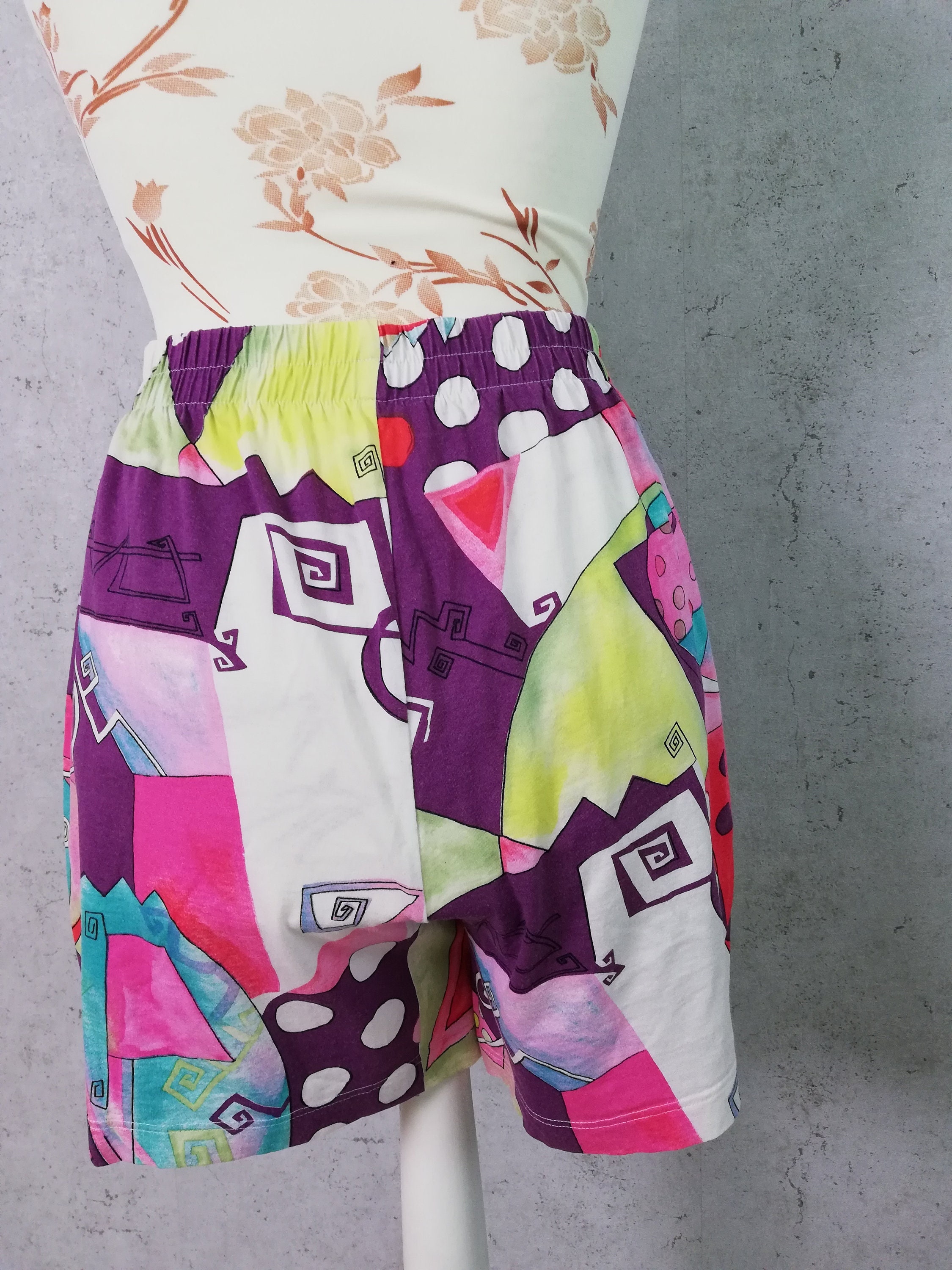 Vintage 80s Funky Printed Colorful Shorts / High Wasted Etsy