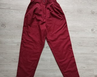 Vintage High Waist Tapered Pants for Women Burgundy Red Tapered Wide Leg Pants Size XS Minimal Pants Vintage clothing Women