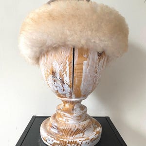 Vintage White Sheepskin Fur Hat: Shearling Winter Cap, Size S