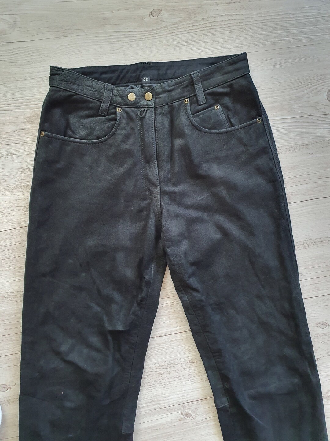 Vintage Black Leather Pants Women 90s Genuine Leather High Waist ...