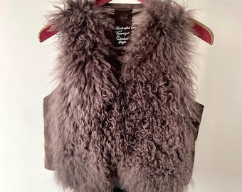 Brown Mongolian Lamb Fur Vest: Furry Sleeveless Waistcoat (Size Small) Pre owned