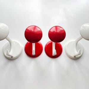 Vintage 70s Wall Hooks Red & White Pop Art Wall Coat Hooks from Schonbuch Made in Germany White Red Plastic Coat Rack Set of 4