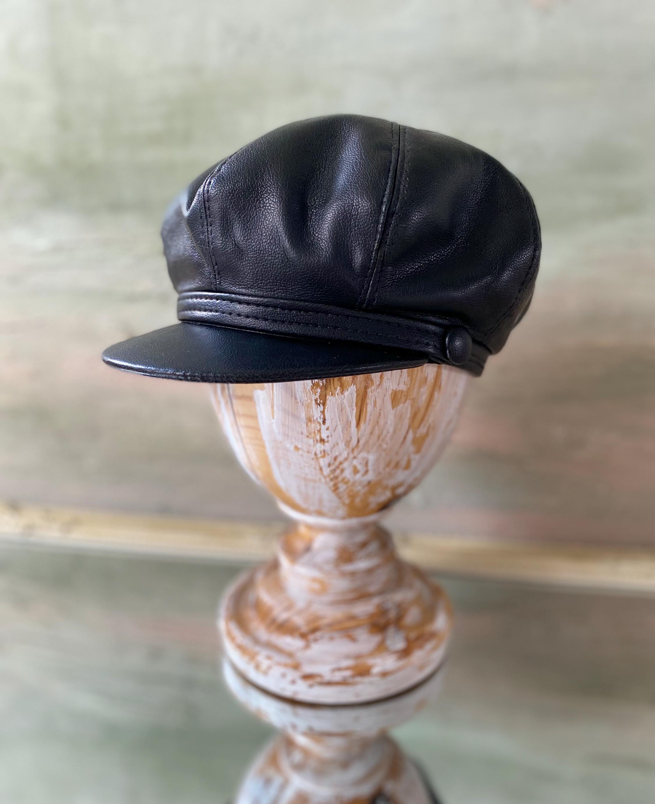 Vintage Genuine Leather Newsboy Cap Hat Men Black Real  display picture 1