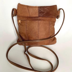 Vintage Tan Patchwork Leder Umhängetasche 70er Jahre Boho Chic Satchel echt Leder Messenger Bag Kurzhenkel