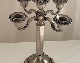 Vintage Lanthe Silver Plated 5-Arm Candelabra – Ornate English Silverware Centerpiece