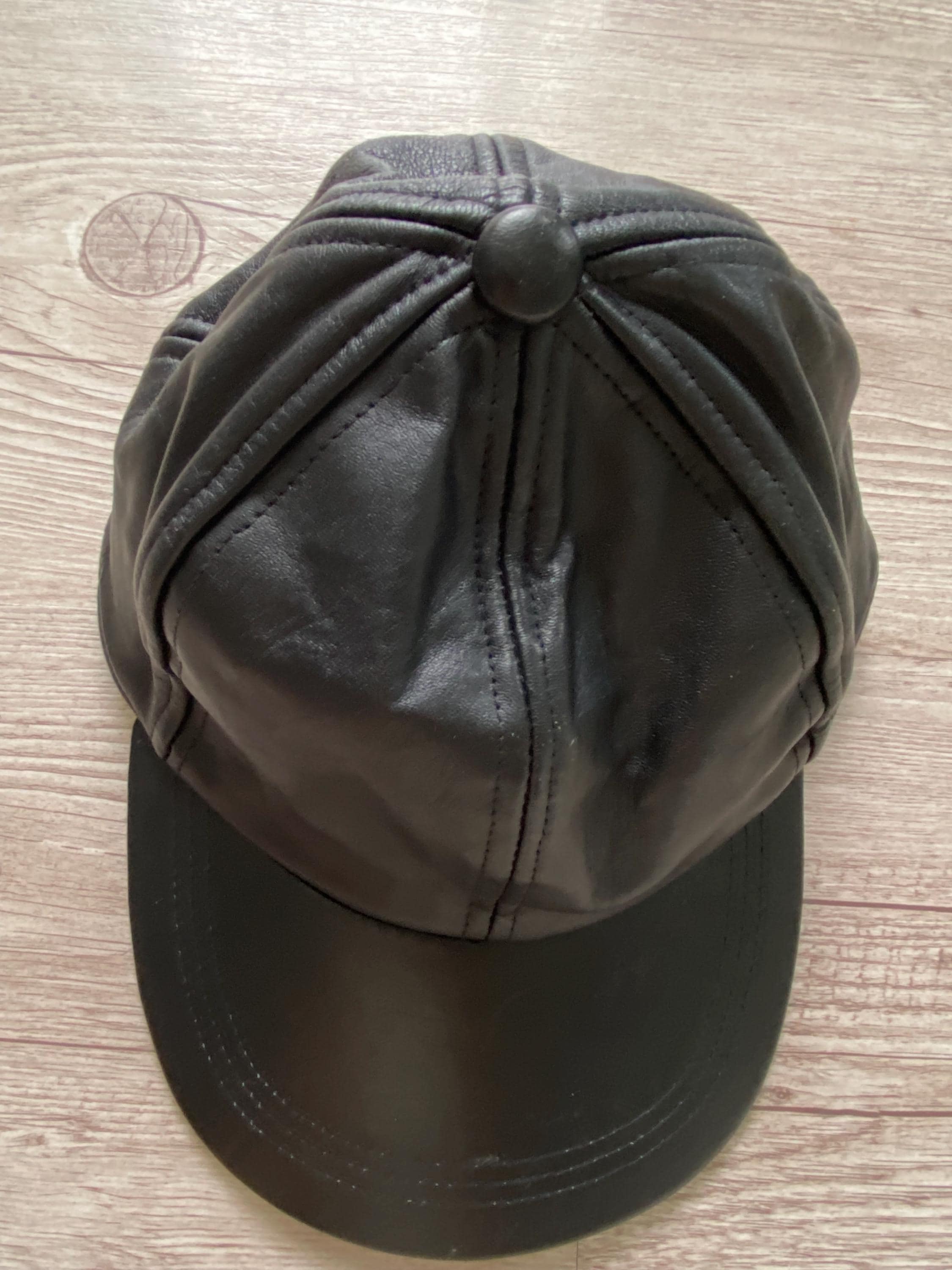 激安通販 90s Cap Leather Black Vintage Genuine Black Hat Leather 帽子