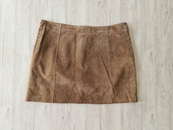Brown Suede Skirt Women Y2K Caramel Brown Suede Leather Skirt