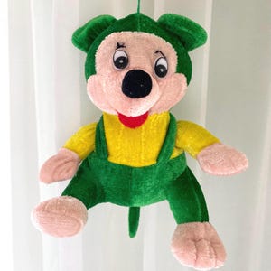 70s Vintage Green Velvet Mouse Plush Toy