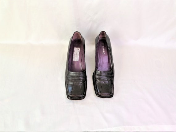 Vintage Square Toe Genuine Leather Black Loafers Chunky Block Heel