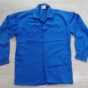 Vintage French Blue Work Shirt Men Size Small Cotton Lightweigt French Workwear Shirt Jacket Retro Outerwear Vintage Clothing Men