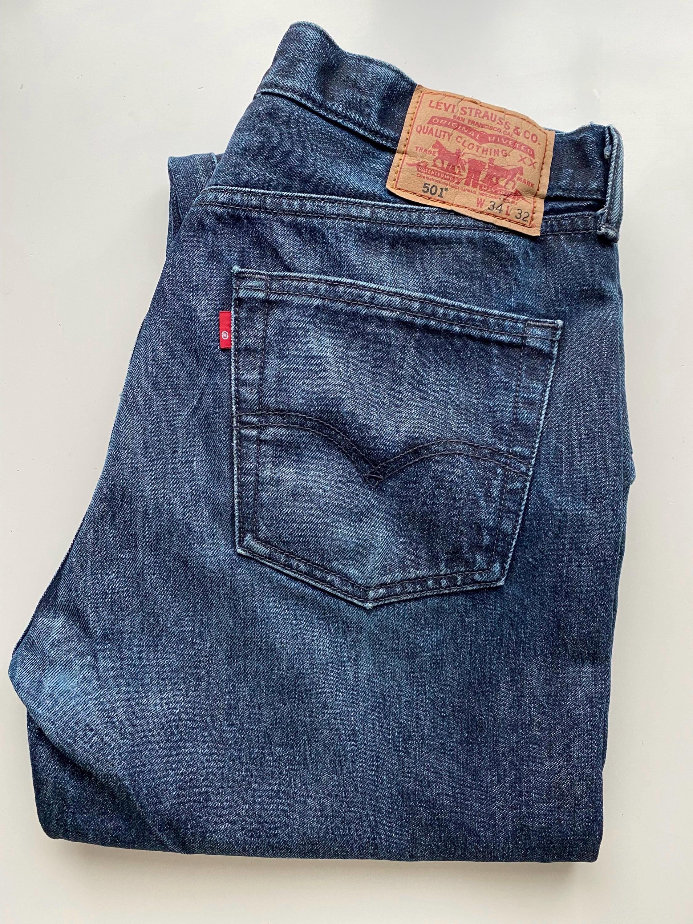 Vintage 90s Levi's 501 Jeans: Dark Wash Denim, Button Fly W34