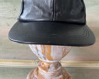 vintage 80s-90s leather casquette キャップ Vintage Black Genuine Leather Ball Cap 90s Leather Baseball