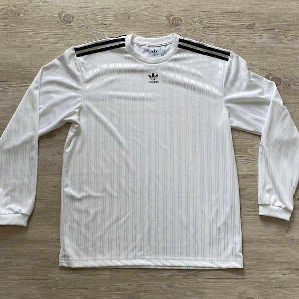 Adidas long Sleeve shirt Mens White Adidas Shirt Size M / L Rave Sport Streetwear Athletic 3 Stripe Tracksuit Vintage Clothing Men