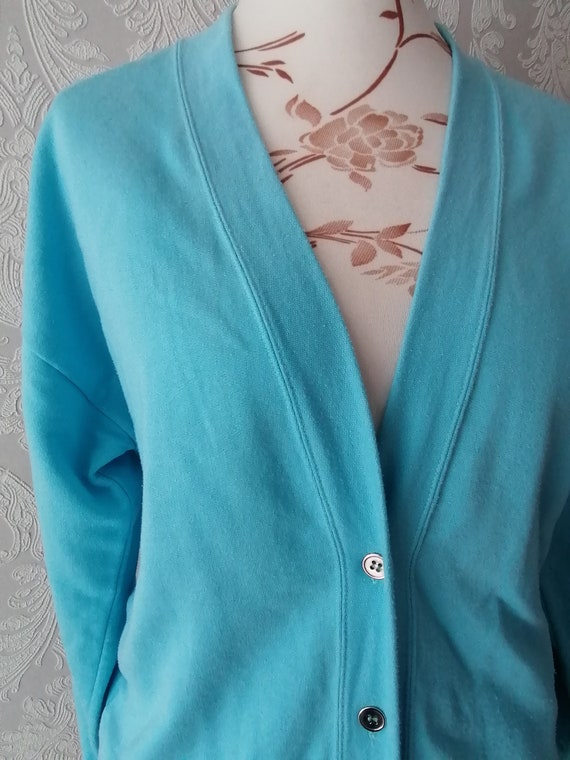 Vintage Sky Blue Cotton Sweatshirt Cardigan Size … - image 4