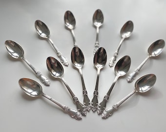 Vintage Soviet Silver Plated Teaspoons, Set of 12, Melchior Tea Spoons Ornate Floral Handle Collectible