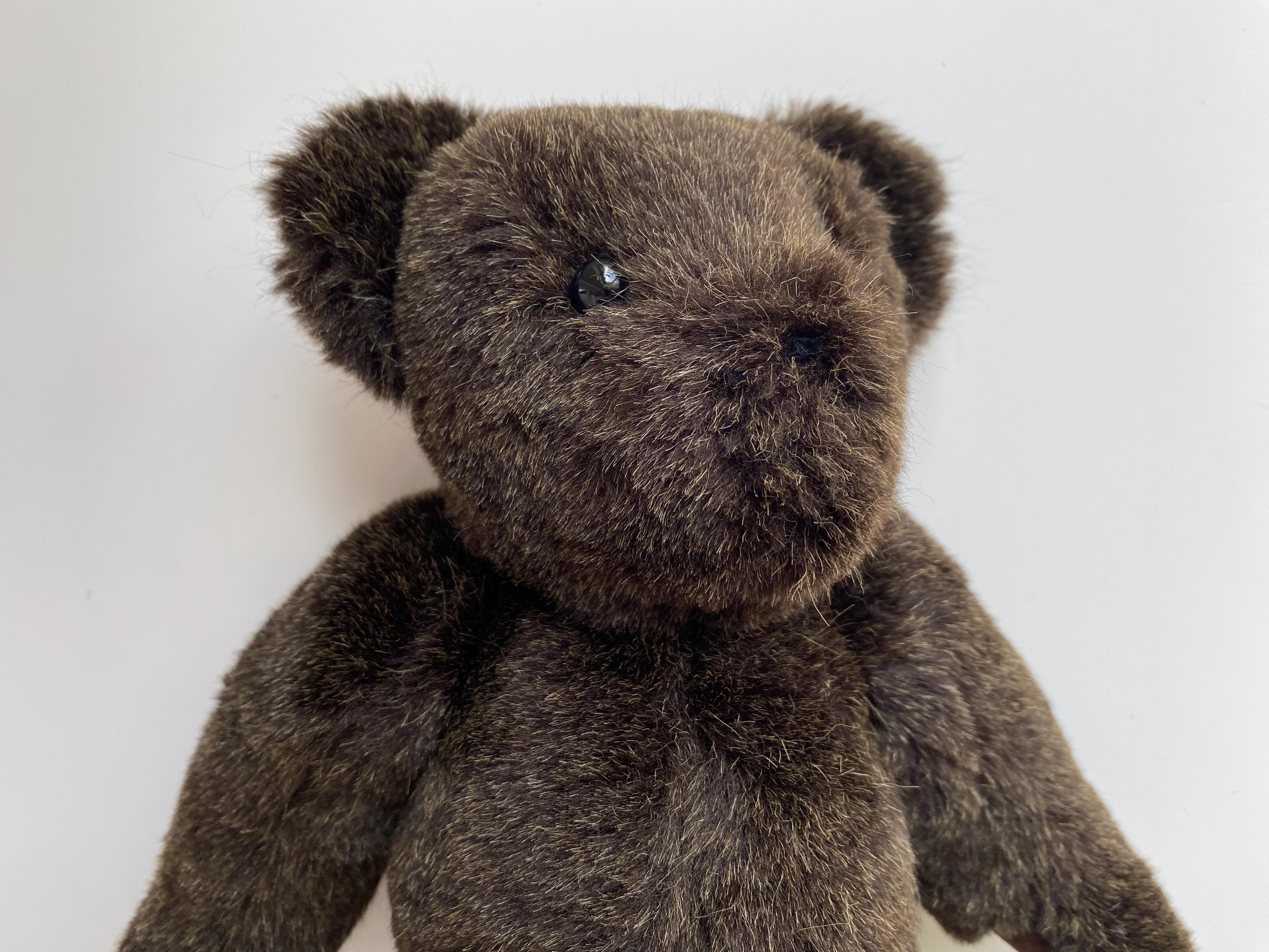 Vintage Dark Brown Teddy Bear Plush Toy | Jointed Limbs, Plastic