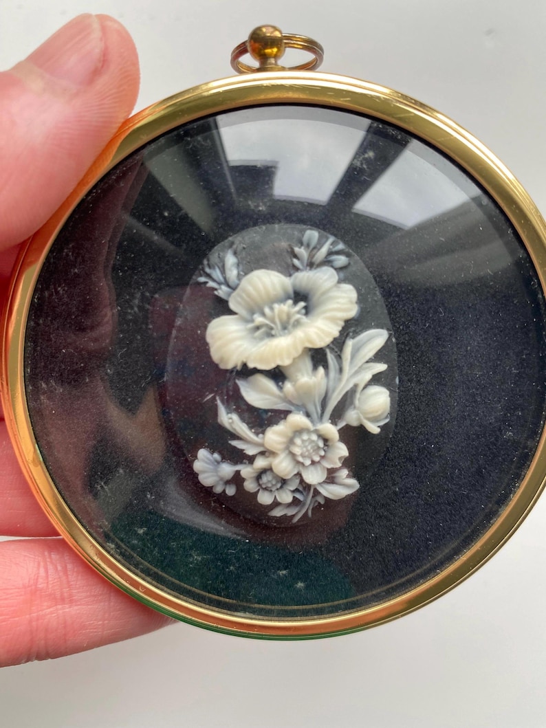 Vintage Peter Bates Miniature Flowers Locket, Brass Framed Cameo ...