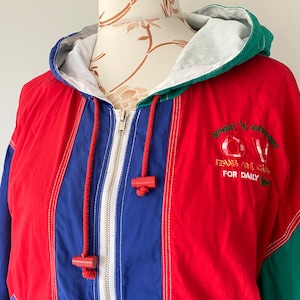 Vintage Cotton Hooded Windbreaker Jacket Vintage Color Block Cotton Tracksuit Sportjacket Zip Up Size Owersize S/M Vintage clothing
